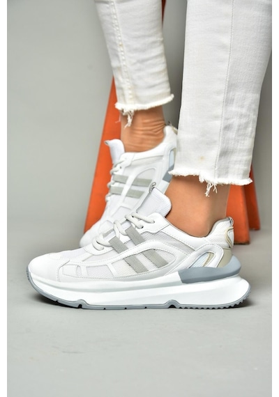 Fox Shoes S973017604 Beyaz/gri Kumaş Sper Ayakkabı Sneakers Beyaz - Gri