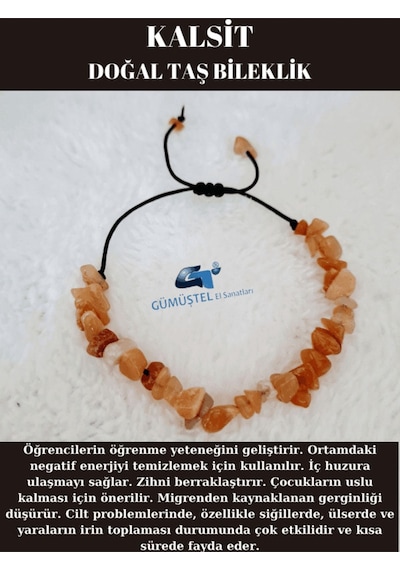 Gümüştel El Sanatları Sertifikalı Doğal Kırık Taş Kalsit Taşı Bileklik Asansörlü Kilit Sistemi Çok Renkli