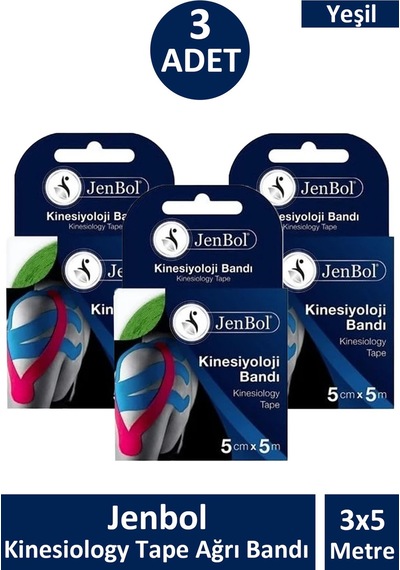 Jenbol Kinesiology Tape  Bandı 5 Cm X 5 M - Yeşil 3 Adet