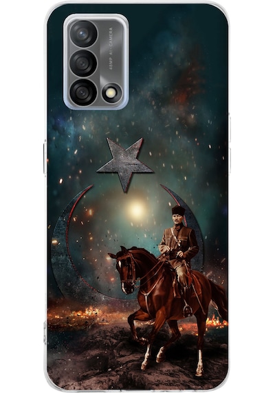 Oppo A74 Uyumlu Atatürk At Üstünde Zafer Baskılı Silikon Kılıf Renkli