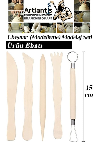 Ebeşuar Seti 5 Li 15 Cm 1 Paket Ahşap Modelaj Modelleme Aletleri Seramik Kil Ve Heykel Modelaj Kalemi