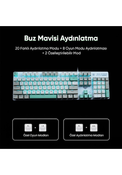 Aula S500 Blue Switch Mavi Led Aydınlatmalı Makrolu Kablolu Gaming Mekanik Oyuncu Klavyesi