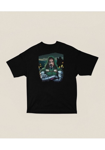 Doom Baskılı Unisex Tişört, Oversize Doctor Doomstay Marvel Karak Siyah