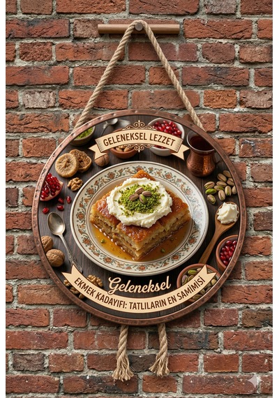 Ekmek Kadayıfı Temalı Tatlıcılar Pastaneler Restoranlar İçin Ahşap Duvar Kapı Dekoratif Süs Tablo 3
