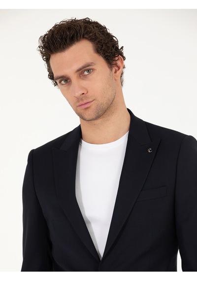 Cacharel Lacivert Slim Fit Yün Karışımlı Ceket
