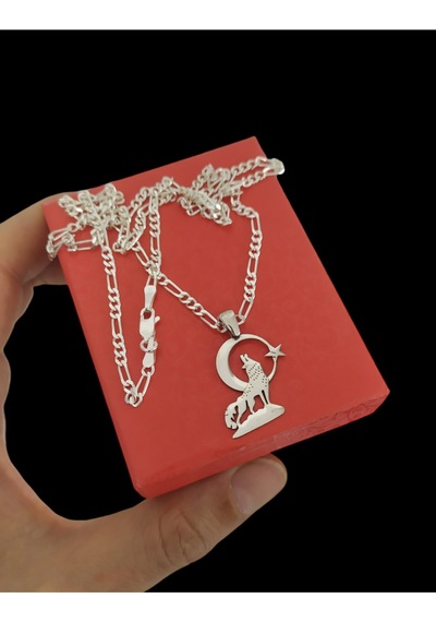 Modahilye 925 Ayar Gümüş Bozkurt Ayyıldız Kolye Gümüş