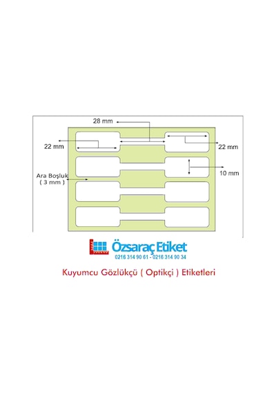 72 x 10 Kuyumcu ve Gözlükçü Kuşe Barkod Etiketi 1250 Sarım Çift Taraflı Tokmak