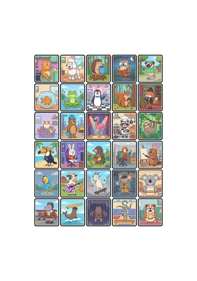 30 Adet Eğlenceli Karikatür Hayvan Sticker Seti - Laptop Defter Telefon İçin Çok Renkli