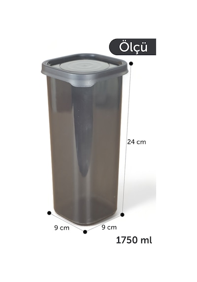 Kapaklı Erzak Bakliyat Saklama Kabı Kare Saklama Kutusu Seti 6 Adet 1750 Ml Plastik Gri Diğer