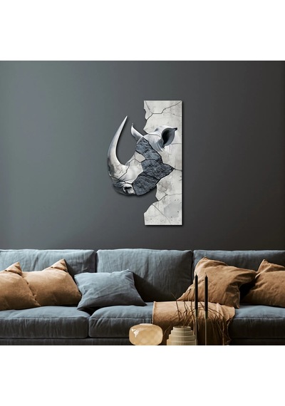 Beyaz Gergedan Metal Tablo Vahşi Doğa Duvar Dekoru 60x95 Cm Çok Renkli