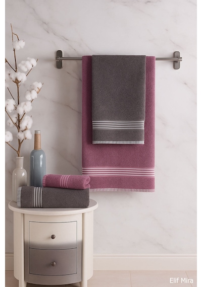 4 Lü Banyo Havlusu Seti %100 Pamuklu 70x140 Cm Pleasure Antasit-mürdüm