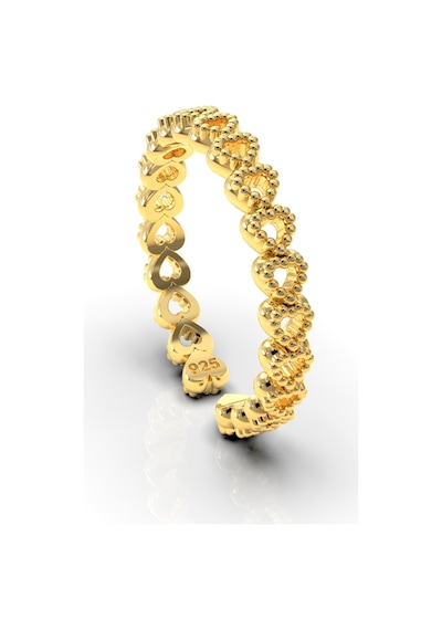 925 Ayar Gold Sıralı Tamtur Kalp Ayarlanabilir Gümüş Yüzük Gümüş