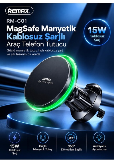 Magsafe 15w Manyetik Kablosuz Şarjlı Araç Telefon