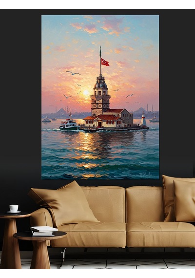 Ahşap Tablo İstanbul Kız Kulesi Gün Batımı