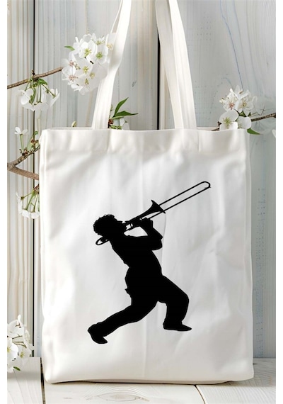 Art Hediye Trombon Baskılı Bez Çanta Kişiye Özel Model 1 Çok Renkli