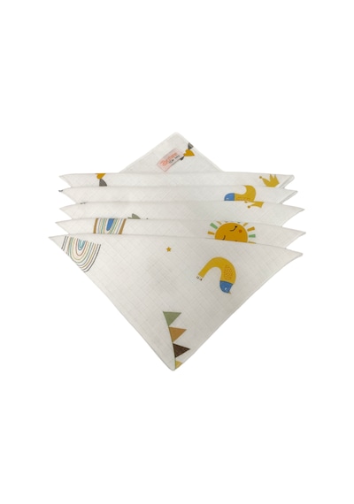 Bezhane Baby %100 Organik Pamuk Muslin Kumaş Bebek Ağız Mendili Güneş Ay Desen 25x25cm Çok Renkli
