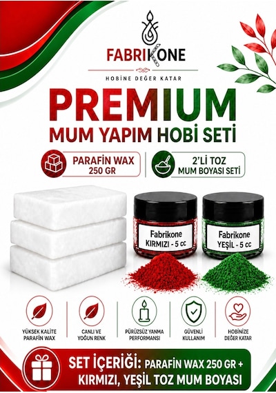 Premium Mum Yapım Hobi Seti - Parafin Wax 250 Gr - 2'li Toz Mum Boyası Seti - Kırmızı, Yeşil Bkfabpw2502ky Karışık