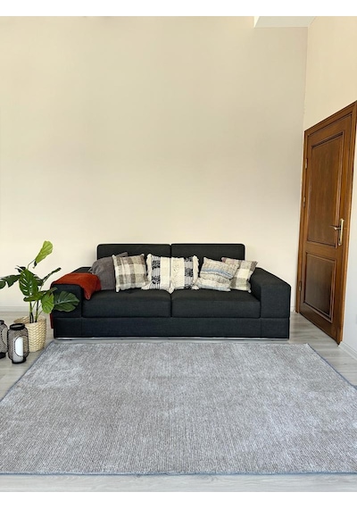 Konya Yıkanabilir Makine Dokuma Modern Çizgili Salon Yolluk Düz Halı Gri