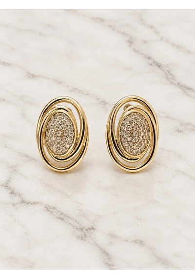 Oval Katmanlı Küpe Gold Renk