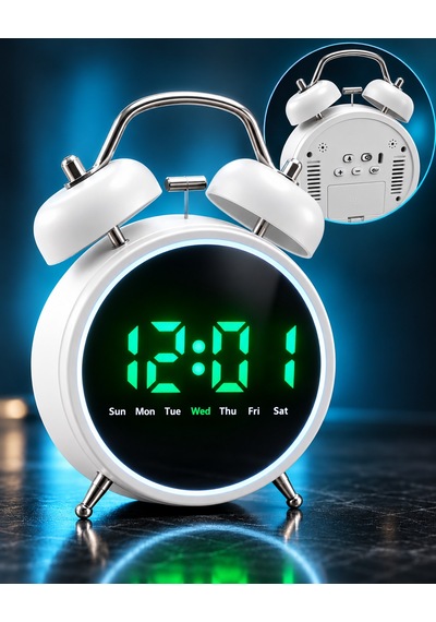 Led Ekranlı Dijital Çalar Saat Alarm Erteleme Gün Göstergeli Şık Tasarım 14x12 Cm Dijital Metal Çalar Saat Beyaz