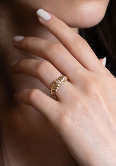 14 Ayar Altın Taşlı Burgu Yüzük Sarı Altın