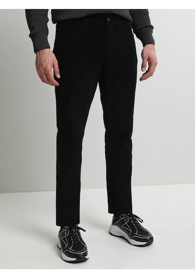 Kip Erkek Slim Fit Korduroy Pantolon - Minimalist Günlük Stil Siyah