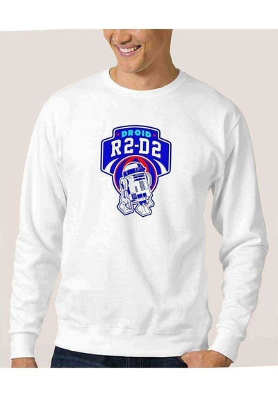 R2D2 Baskılı Beyaz Erkek Örme Sweatshirt