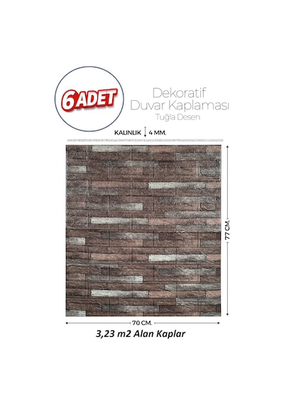 Brano 70x77 Cm Kendinden Yapışkanlı Kabartmalı, Koyu Kahve Kiremit Desenli Duvar Kaplama Z163-6