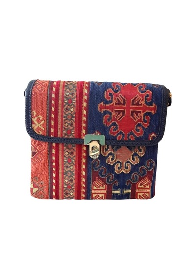 Otantik Kilim Desenli Omuz Çantası Altın