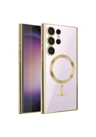 Samsung Galaxy  Uyumlu  S23 Ultra Kılıf Kross Magneticsafe Kapak - Gold Düz Renkli