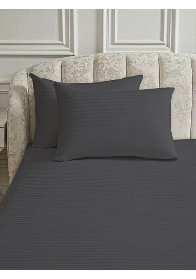 Tr Line Antrasit Pamuk Saten Çift Kişilik Nevresim Takımı, 200 X 220 Cm, 4 Parça Set, Lastiksiz Çarşaflı Genel