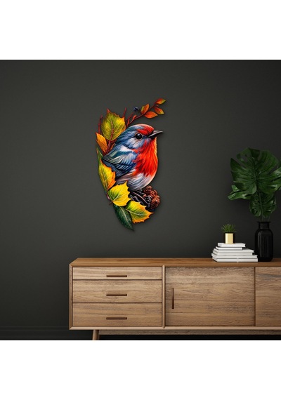 Sonbahar Yapraklarında Kızılgerdan - Metal Tablo - Dec0275 51 X 95 Cm Çok Renkli
