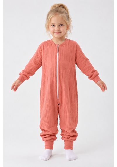 Babyhola Çocuk Uyku Tulumu Dört Mevsim 1-8 Yaş Unisex Uzun Kollu 1 Tog %100 Pamuk Müslin 2706 Somon