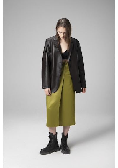 Dericlub Bloom Kadın Oversize Hakiki Deri Blazer Ceket Kahverengi