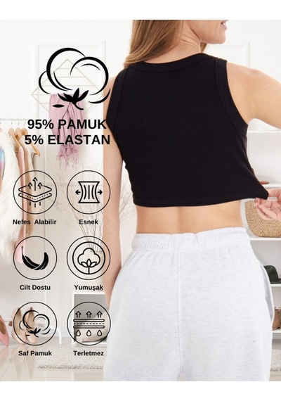 Alya Underwear Kaşkorse Kalın Biye Crop Siyah