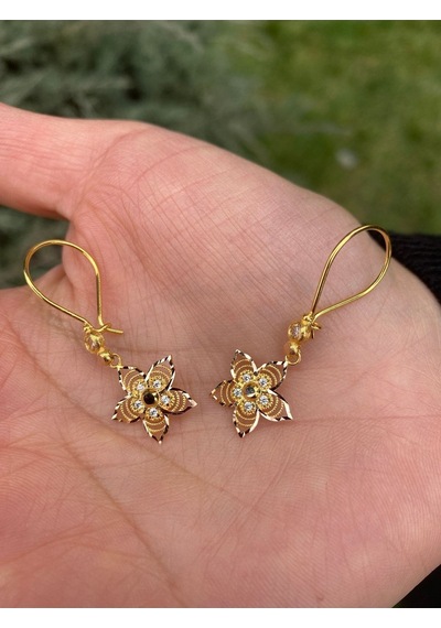 Çgk Çiğdem Gürel Kuyumculuk Sallantılı Çiçek Küpe Gold