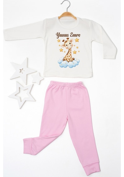Pia Baby İsme Özel Erkek Çocuk Pijama Takımı %100 Pamuk Penye İsim Baskılı Kişiye Özel Çocuk Pijaması 11147p14pi Krem