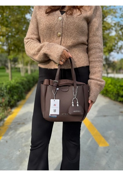 Just Polo Lüks Tasarım 3 Bölmeli Yumuşak Deri Lüks Ve Şık Dokunuş El & Omuz Çantası Shoulder Bag Kahverengi