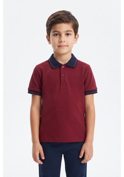 Kolej Polo Yaka Tişört Bordo Lacivert Yakalı Bgl-st05679