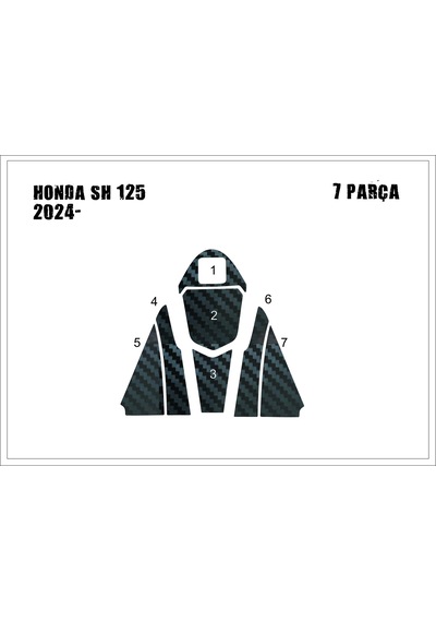 Honda Sh 125 2024 - Tank Pad Ve Grenaj Kaplama 7 Parça Siyah