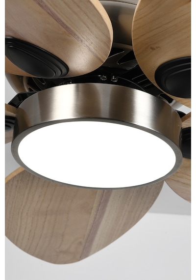 Mirken Ahşap Görünümlü 5'li Eskitme Tavan Vantilatörü Led Avize Kumandalı Mobil Uygulamalı 3 Renk Aydınlatma Sessiz Dc Motor Beyaz
