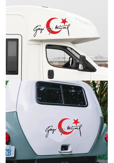 Ay Yıldız Ve Gazi Mustafa Kemal İmza Sticker - Araba Oto Motosiklet Karavan Sticker - 00006 12X6 Cm