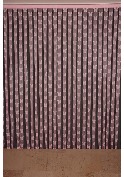 Kelebek Model Pembe Renk İp Perde Hazır Düğmeleri Dikilmiş İp Perde 300 280 Cm Pembe