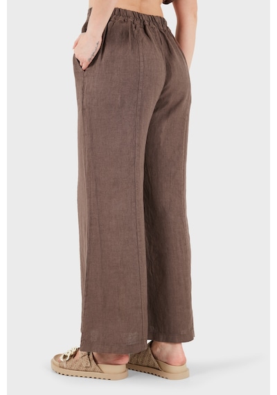 Via Dante % 100 Keten Relaxed Fit Brode İşlemeli Pantolon Bayan Pantolon 69912211 Kahve