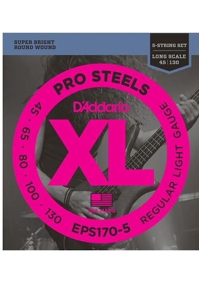 D'addario Eps170-5 Xl Prosteels 5 Telli Bas Gitar Tel Seti - 45-130 Regular Light Profesyonel Paslanmaz Çelik Alaşım, En Parlak Ve Agresif Ton Karakteri, Güçlü Baslar