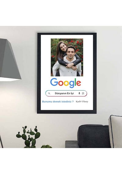 Sevgiliye Özel Google Arama Çubuğu Tasarımlı Çerçeve İsimli Ve Fotoğraflı Yaratıcı Hediye