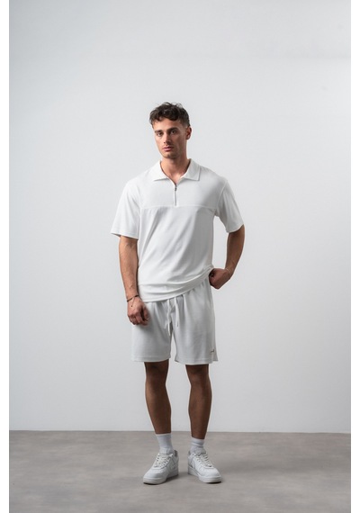 Erkek Polo Yaka Regular Fit T-shirt Şort Takım Ekru