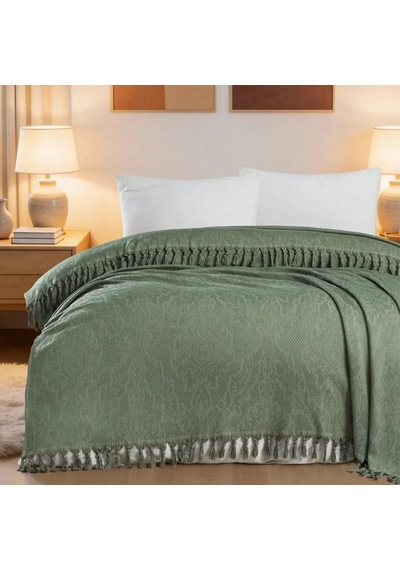 Aryıldız Home 240x260 Cm Bambu Jakarlı Saçaklı Pike - Haki Çok Renkli