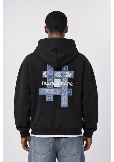 Respire Erkek Sky Patch Detaylı Oversize Hoodie Siyah