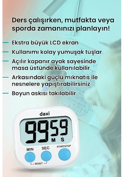 Dijital Zamanlayıcı Geri Sayım Özellikli Alarmlı Kronometre Beyaz